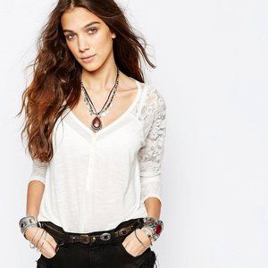 Denim & Supply Ralph Lauren Lace Long Sleeve Henley T-Shirt White Size Small